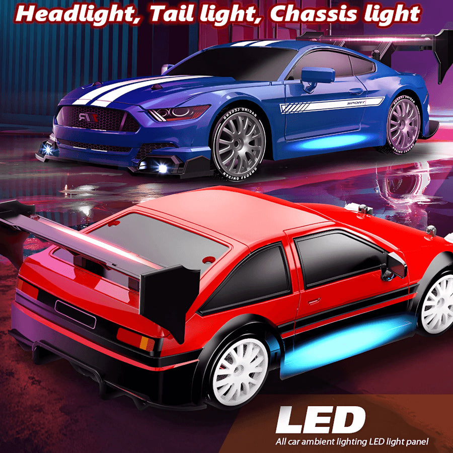 SkidFlux High-Speed RC Drift Car – 4WD Remote Control Sports Car with LED Lights & Interchangeable Tyres