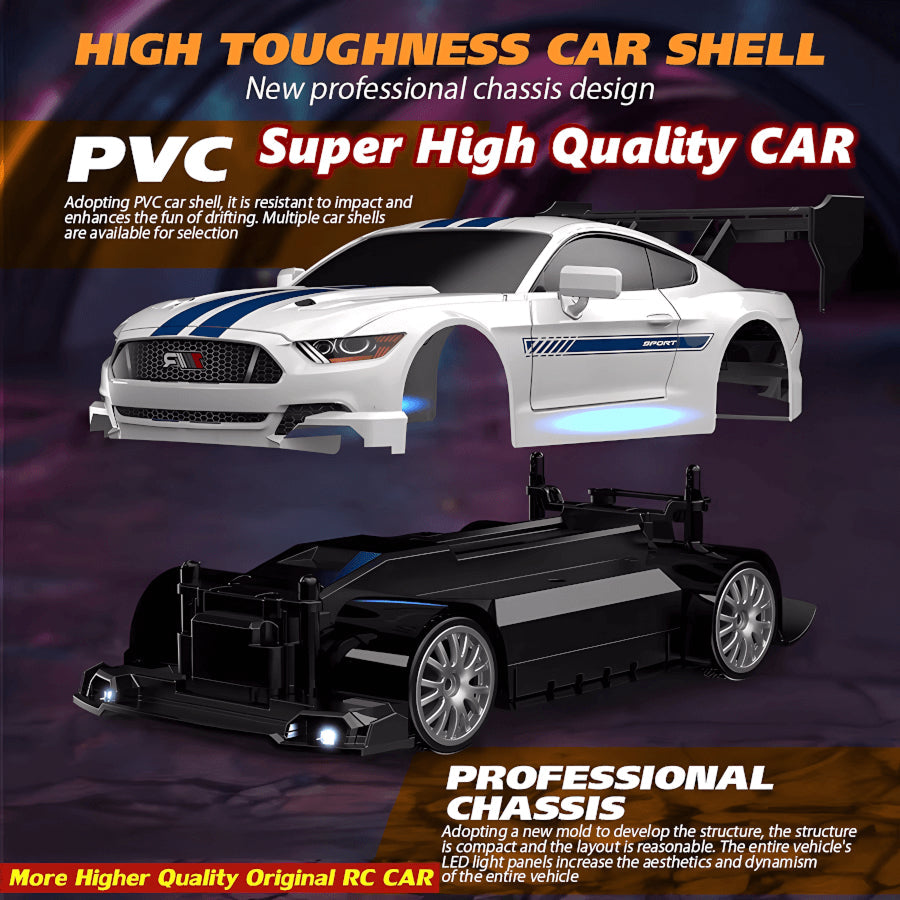 SkidFlux High-Speed RC Drift Car – 4WD Remote Control Sports Car with LED Lights & Interchangeable Tyres