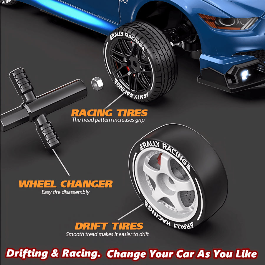 SkidFlux High-Speed RC Drift Car – 4WD Remote Control Sports Car with LED Lights & Interchangeable Tyres