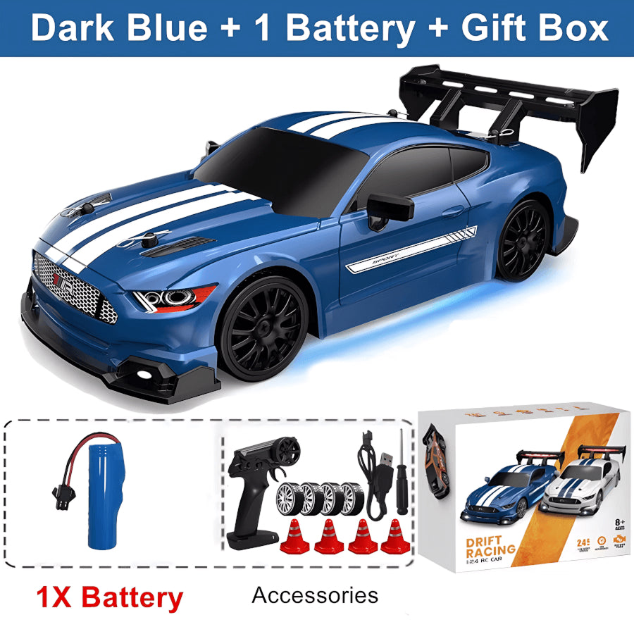 SkidFlux High-Speed RC Drift Car – 4WD Remote Control Sports Car with LED Lights & Interchangeable Tyres