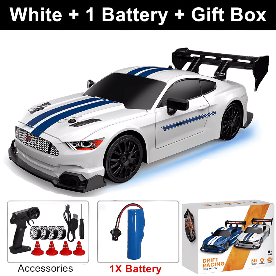 SkidFlux High-Speed RC Drift Car – 4WD Remote Control Sports Car with LED Lights & Interchangeable Tyres