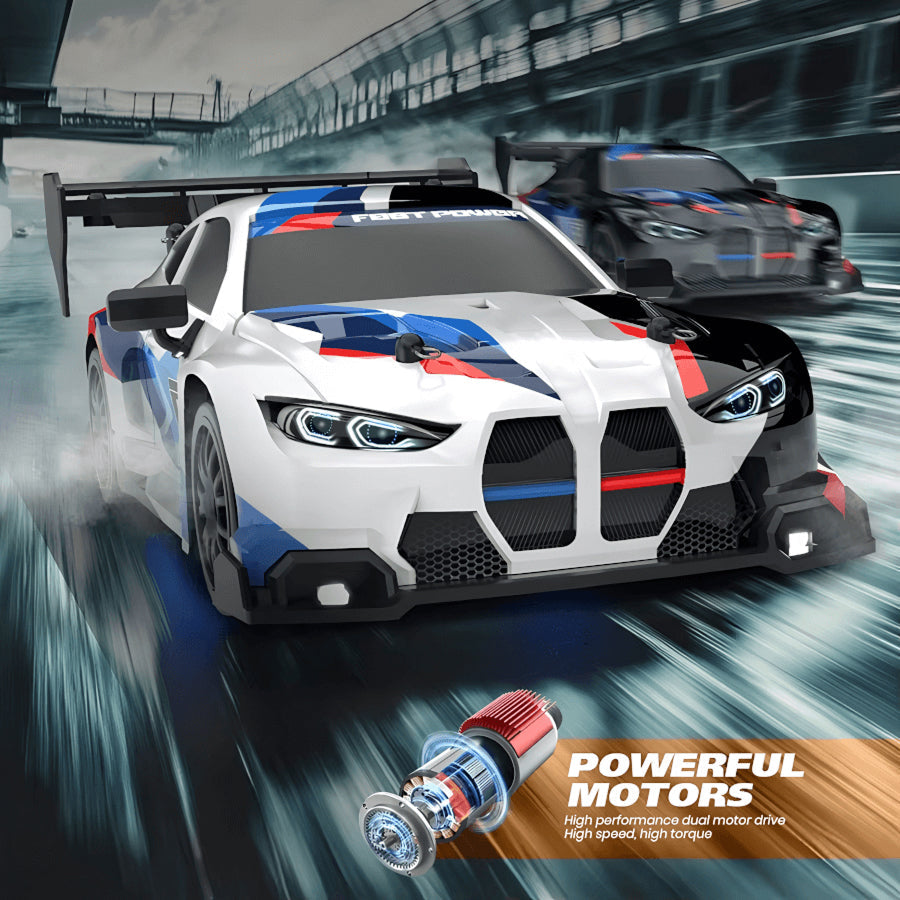 SkidFlux High-Speed RC Drift Car – 4WD Remote Control Sports Car with LED Lights & Interchangeable Tyres