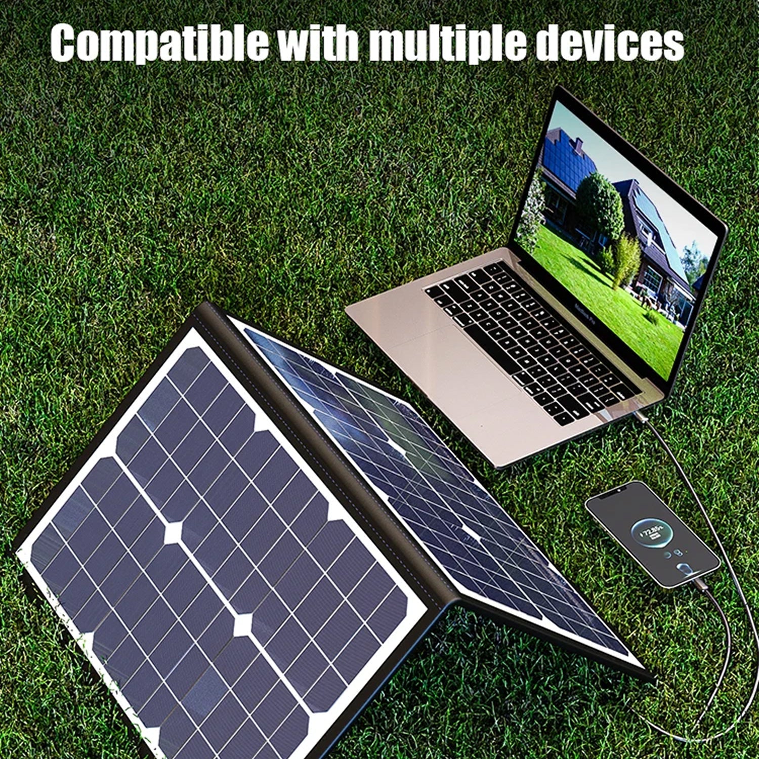SolariFol Foldable Solar Panel - Best Portable Charger for Camping - 21.8% High Efficiency, IP67 Waterproof, USB & Type-C Ports with Folding Kickstand