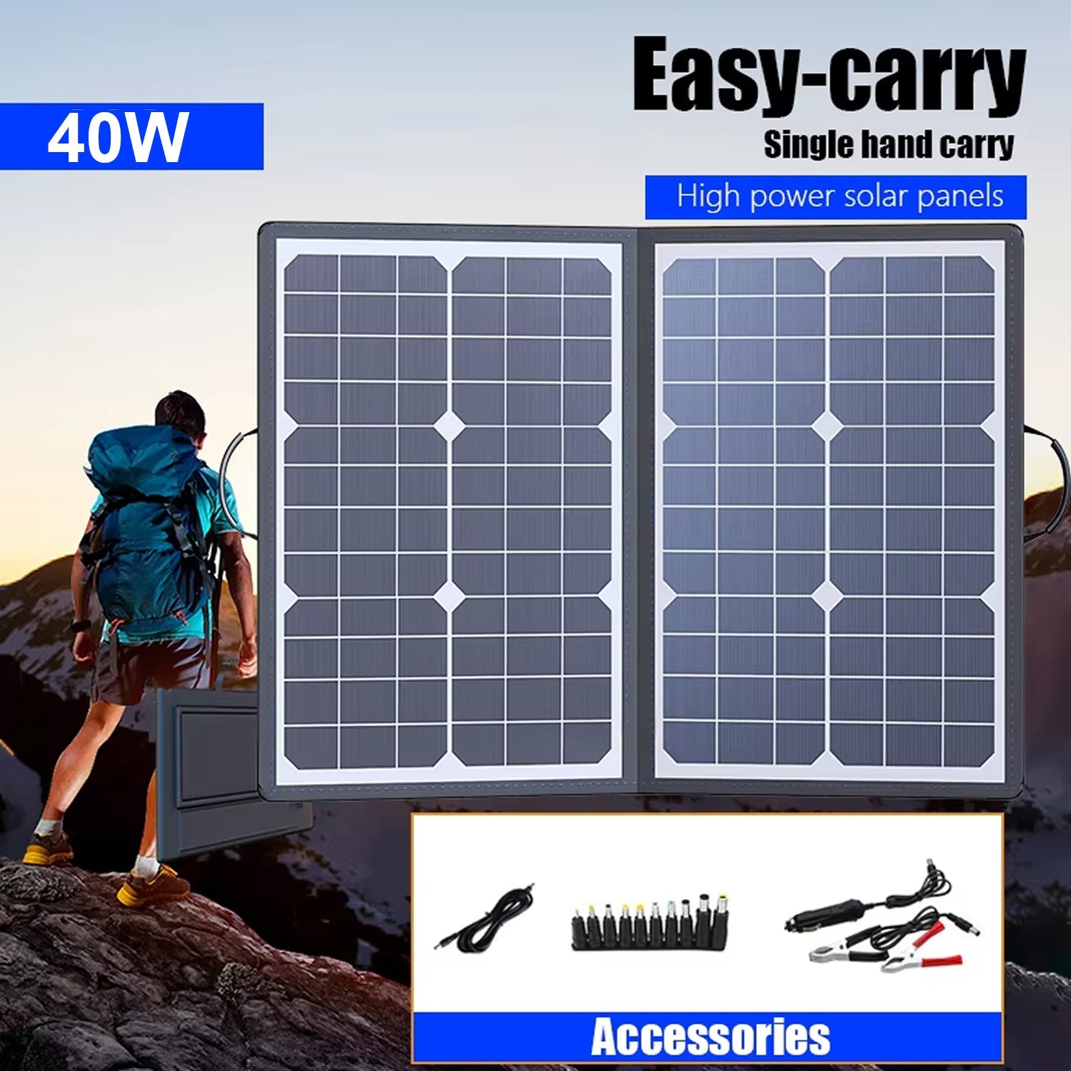SolariFol Foldable Solar Panel - Best Portable Charger for Camping - 21.8% High Efficiency, IP67 Waterproof, USB & Type-C Ports with Folding Kickstand