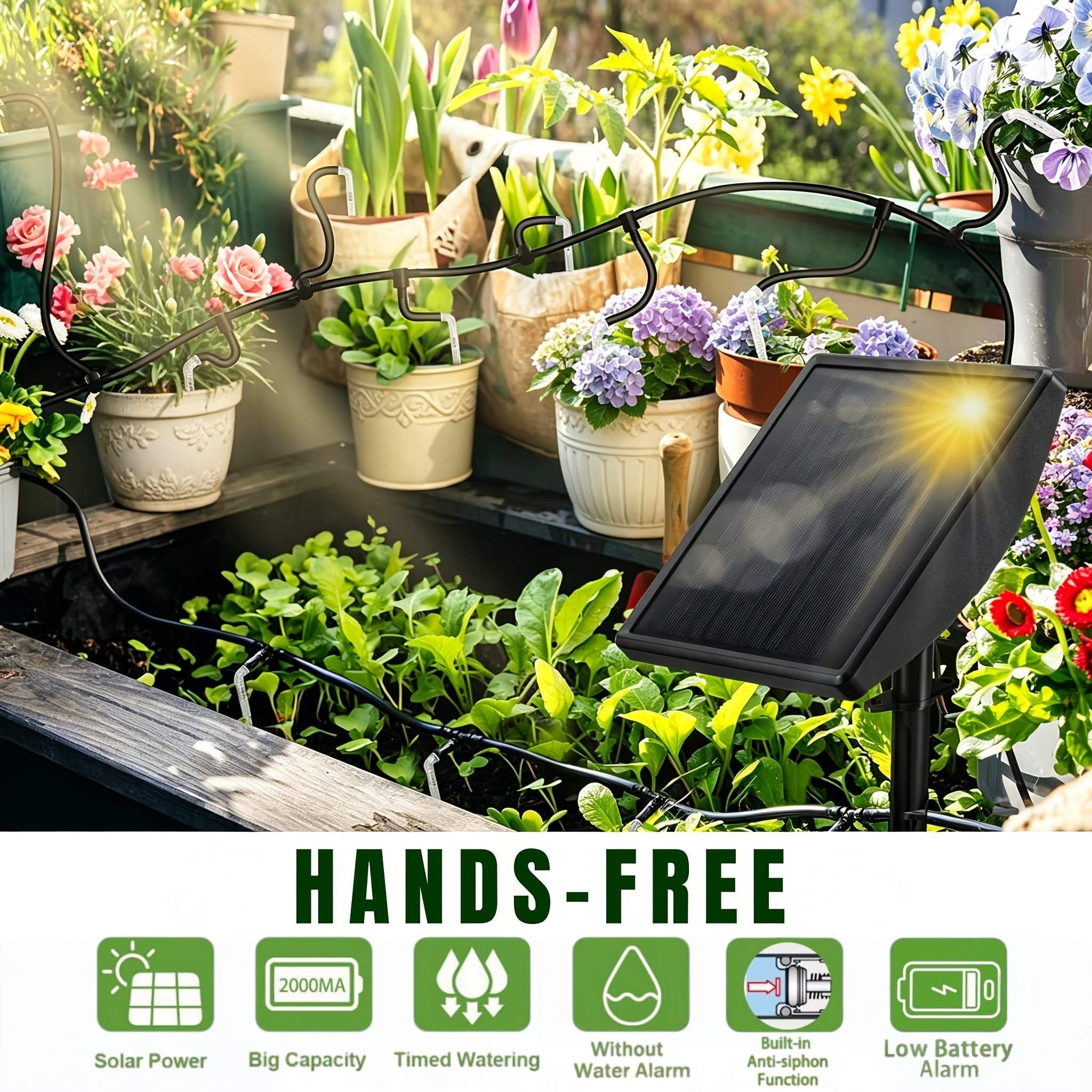 SolIramix Solar Powered Drip Irrigation System | Solar Powered Design | Supports 15 Pots | 9 Watering Modes | IP68 Waterproof