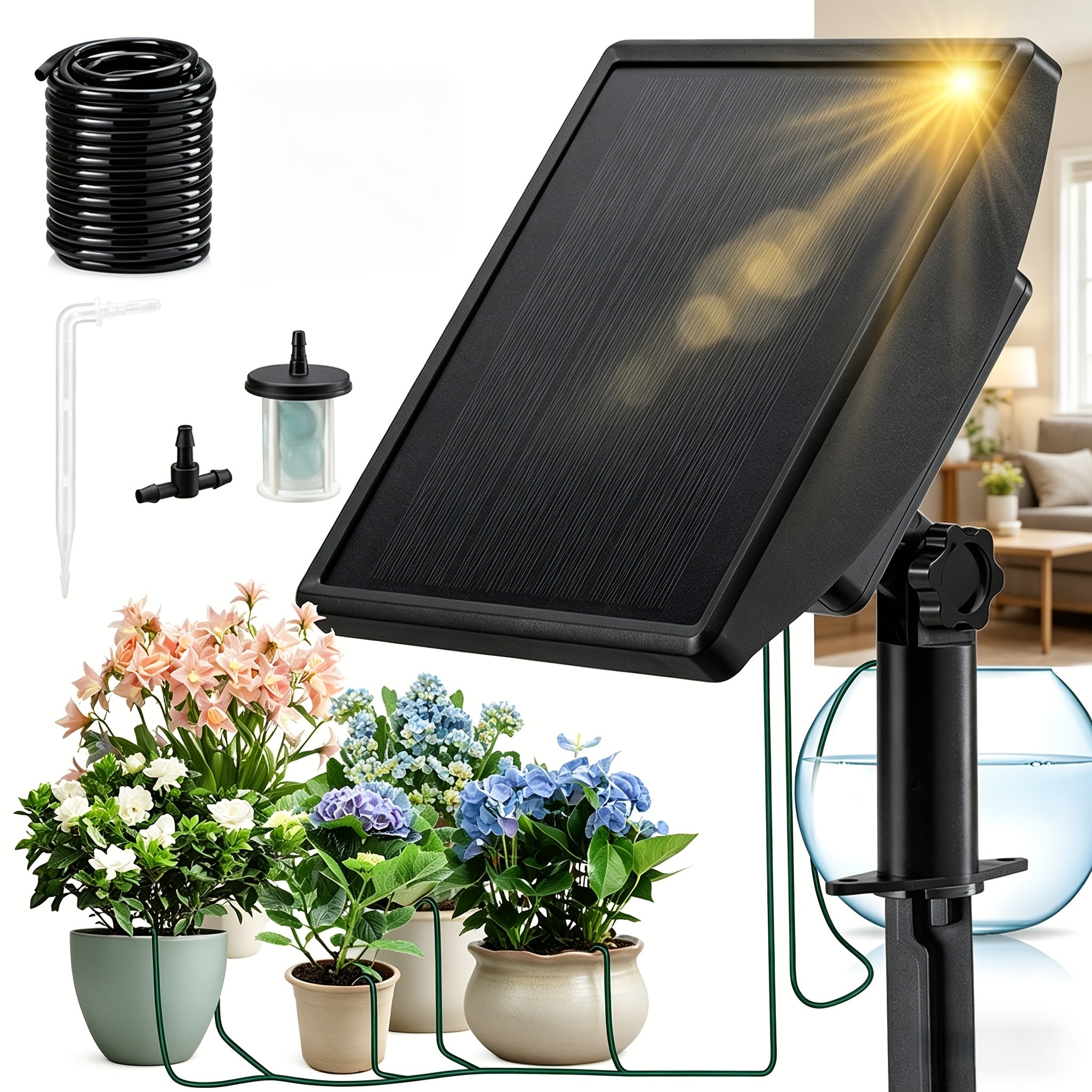 SolIramix Solar Powered Drip Irrigation System | Solar Powered Design | Supports 15 Pots | 9 Watering Modes | IP68 Waterproof