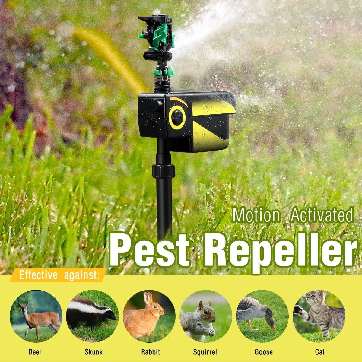 Sprixcle Motion Activated Sprinkler For Deer | 90m² Coverage | Solar USB Power | Chemical Free | IP44 Weatherproof