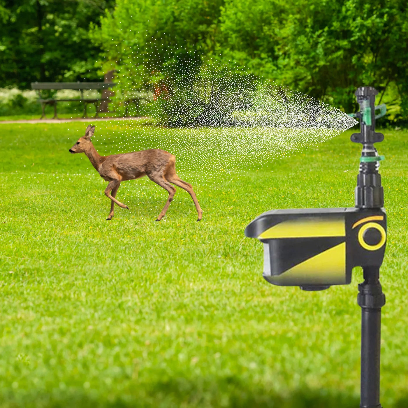 Sprixcle Motion Activated Sprinkler For Deer | 90m² Coverage | Solar USB Power | Chemical Free | IP44 Weatherproof