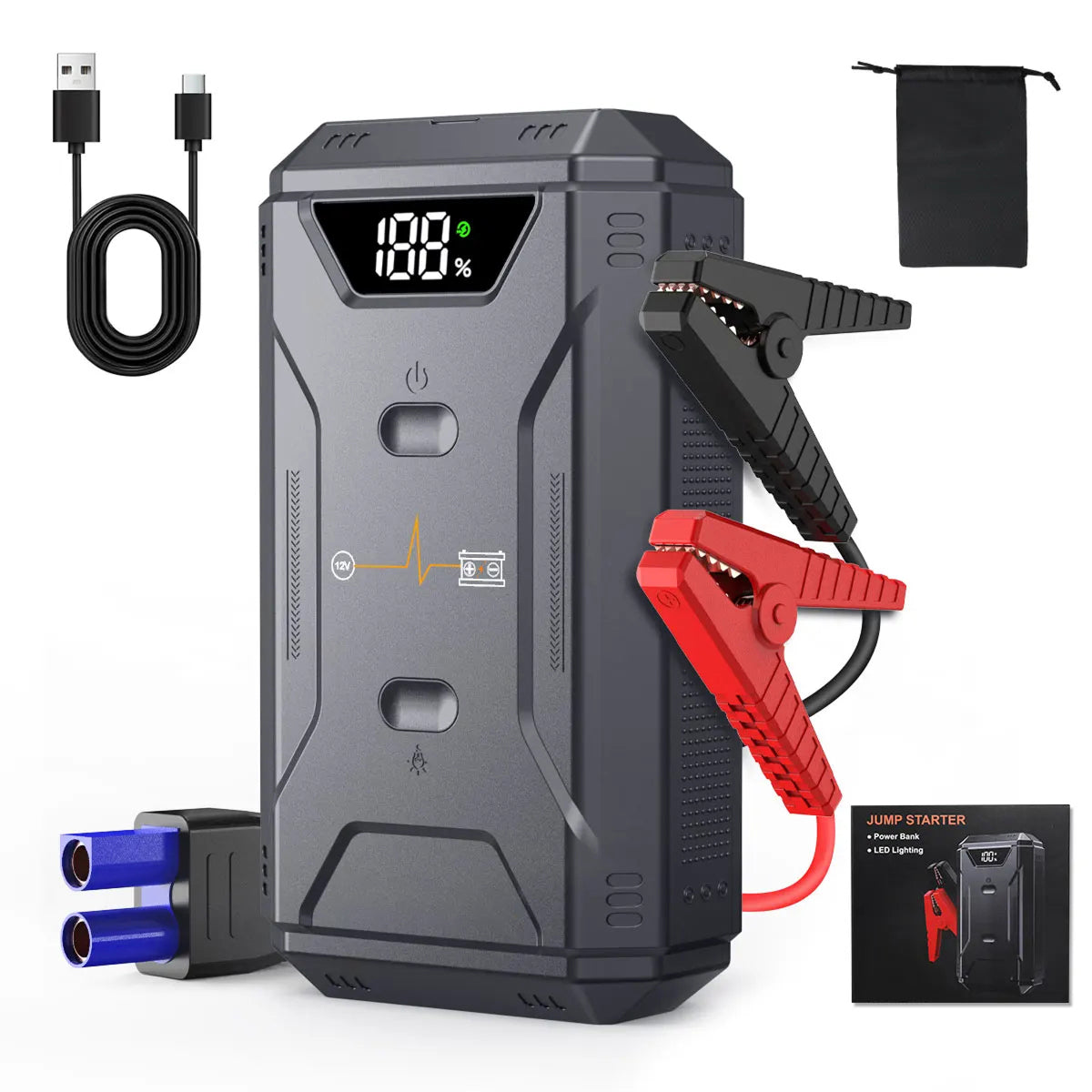 Startixus V2 Jump Starter | 5000A Peak Current | 21800mAh Power Bank | LED Flashlight | Weather Resistant