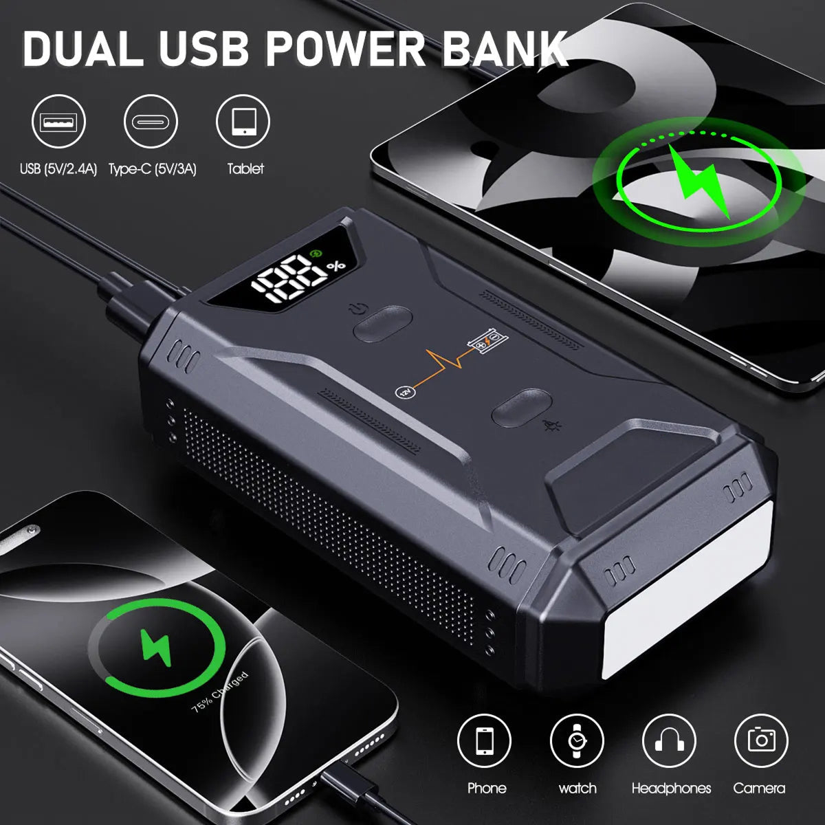 Startixus V2 Jump Starter | 5000A Peak Current | 21800mAh Power Bank | LED Flashlight | Weather Resistant