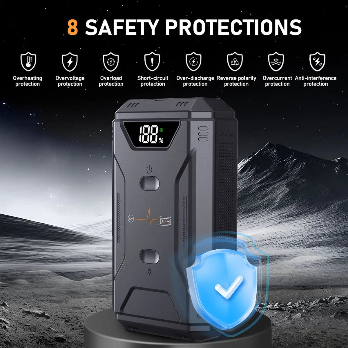 Startixus V2 Jump Starter | 5000A Peak Current | 21800mAh Power Bank | LED Flashlight | Weather Resistant