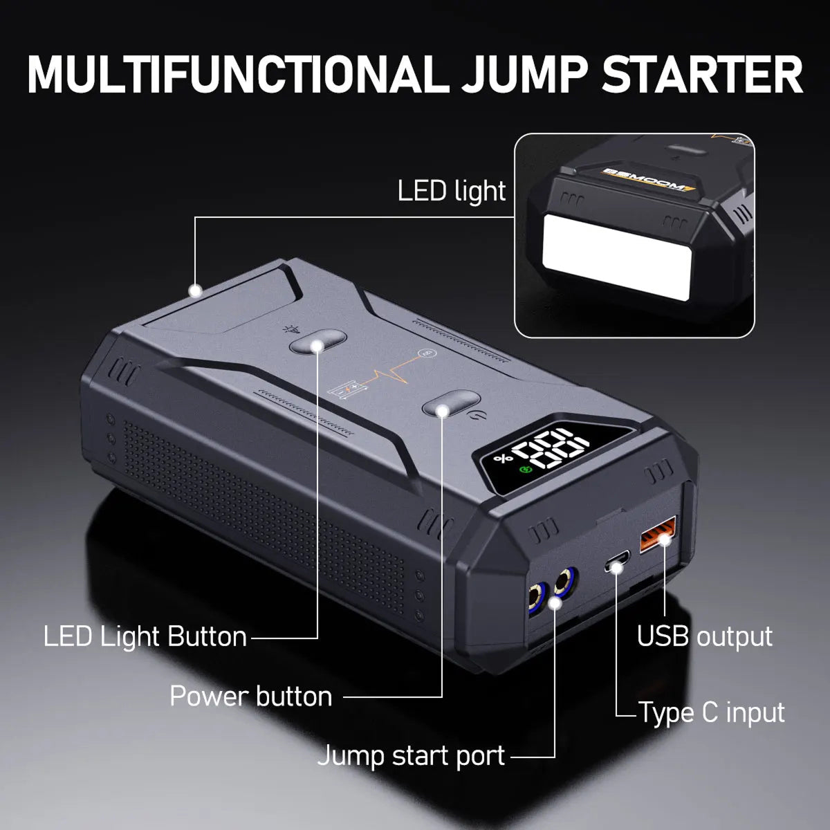 Startixus V2 Jump Starter | 5000A Peak Current | 21800mAh Power Bank | LED Flashlight | Weather Resistant