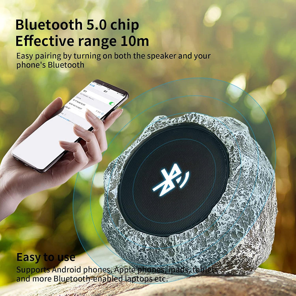 SunRoxax Outdoor Rock Speakers | Solar Powered Charging | Weatherproof Rock Design | Bluetooth Connectivity | HD Surround Sound