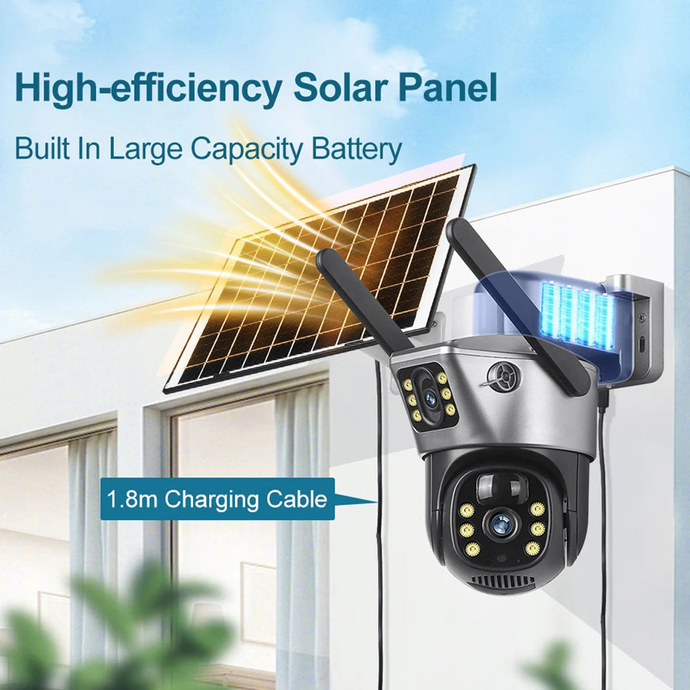 SuniXpert 4K Dual-Lens Solar Security Camera Outdoor, 10X Hybrid Zoom Wireless WiFi Camera with AI Human Tracking, Color Night Vision & IP67 Waterproof