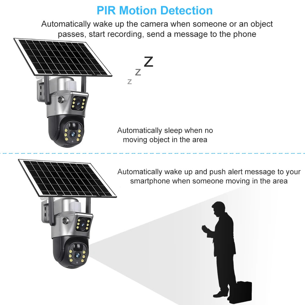SuniXpert 4K Dual-Lens Solar Security Camera Outdoor, 10X Hybrid Zoom Wireless WiFi Camera with AI Human Tracking, Color Night Vision & IP67 Waterproof