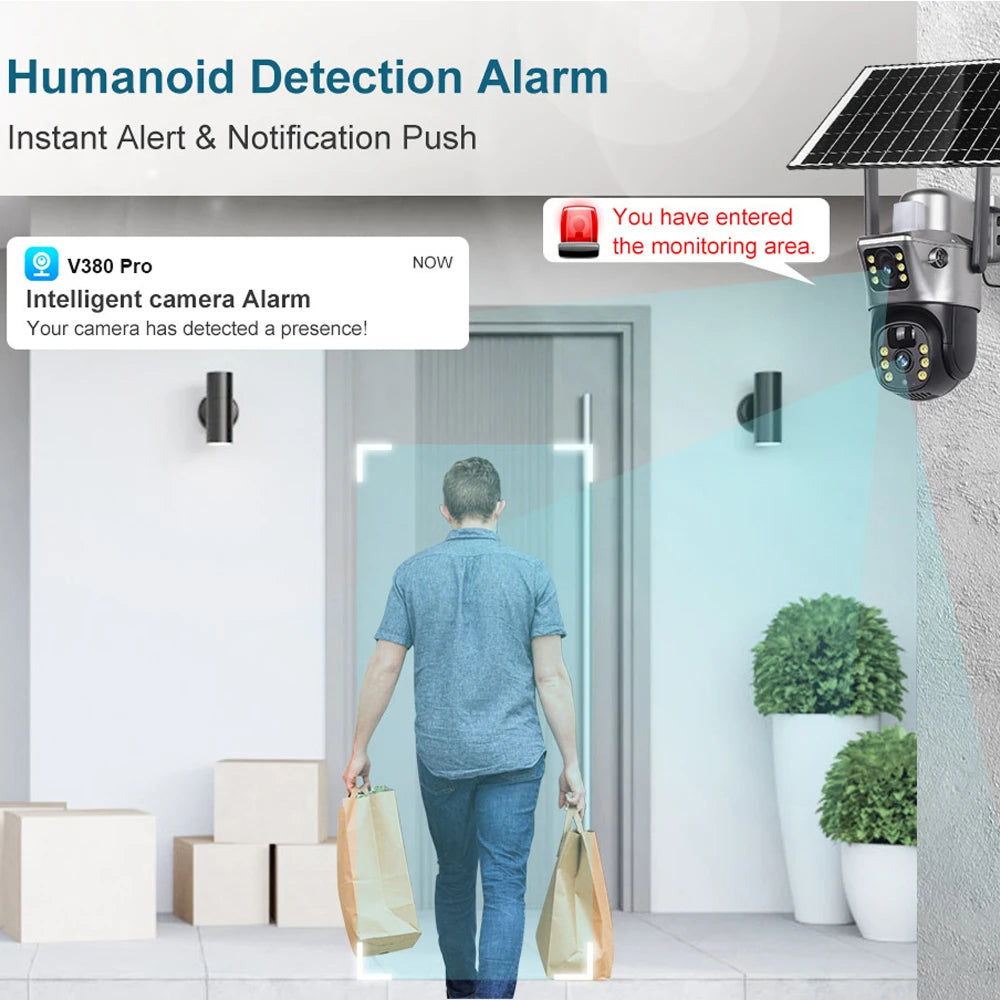 SuniXpert 4K Dual-Lens Solar Security Camera Outdoor, 10X Hybrid Zoom Wireless WiFi Camera with AI Human Tracking, Color Night Vision & IP67 Waterproof