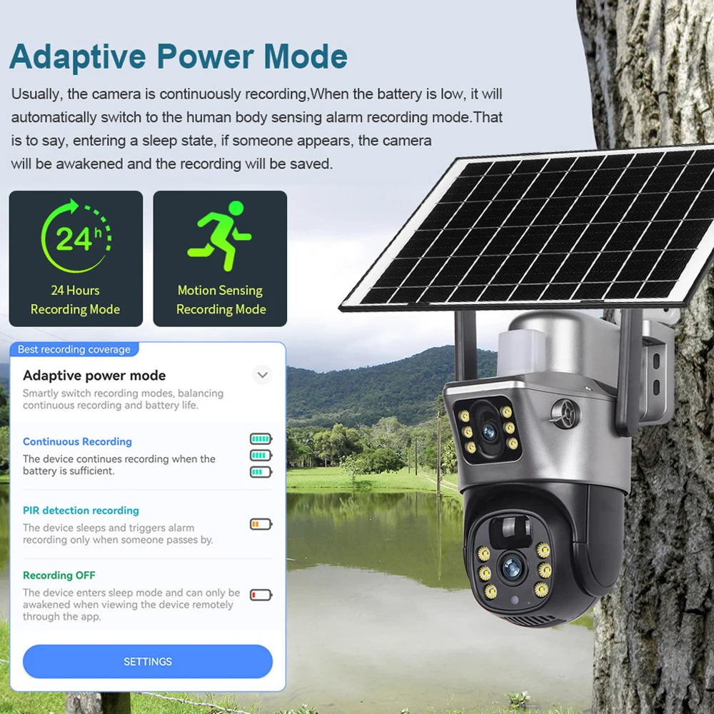 SuniXpert 4K Dual-Lens Solar Security Camera Outdoor, 10X Hybrid Zoom Wireless WiFi Camera with AI Human Tracking, Color Night Vision & IP67 Waterproof