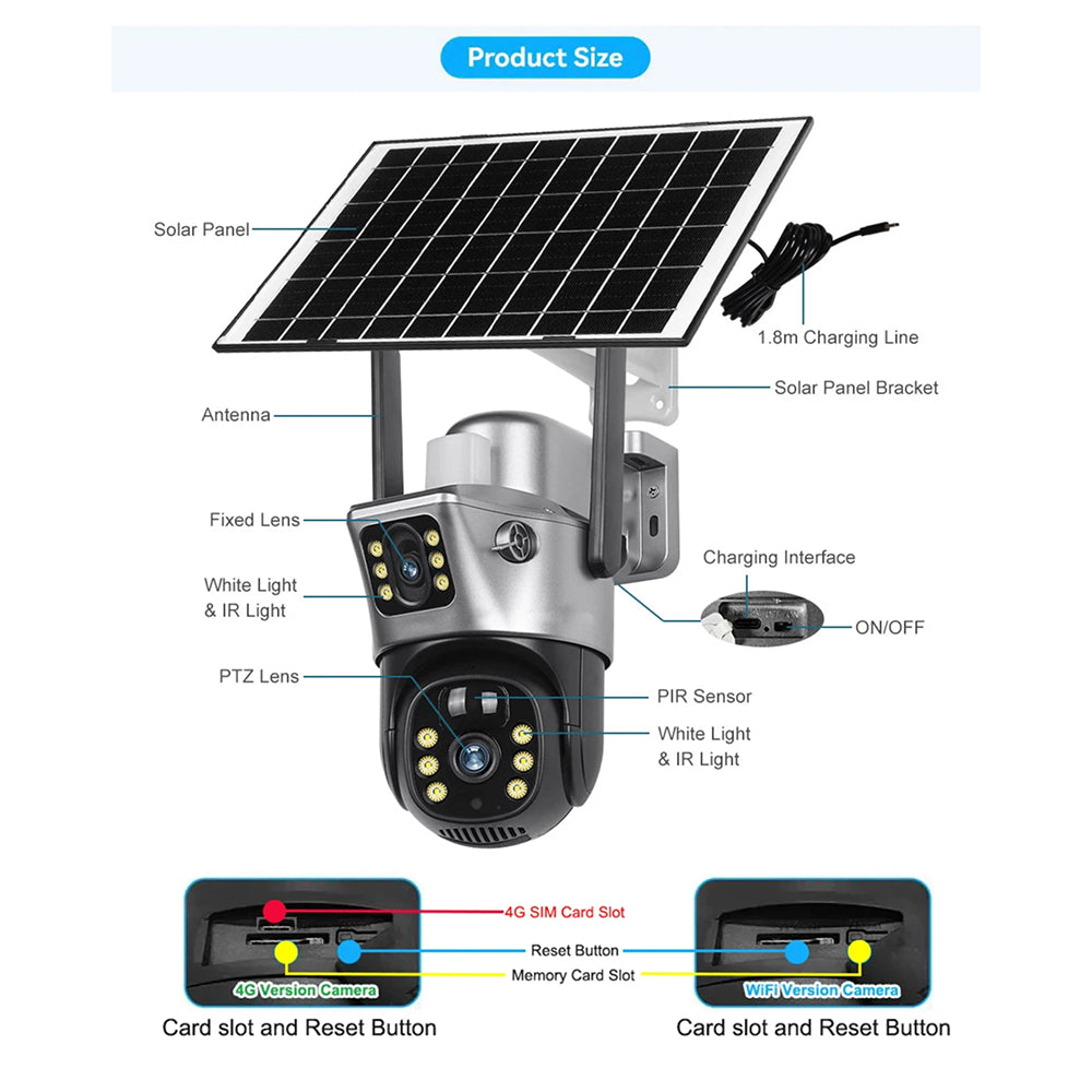 SuniXpert 4K Dual-Lens Solar Security Camera Outdoor, 10X Hybrid Zoom Wireless WiFi Camera with AI Human Tracking, Color Night Vision & IP67 Waterproof