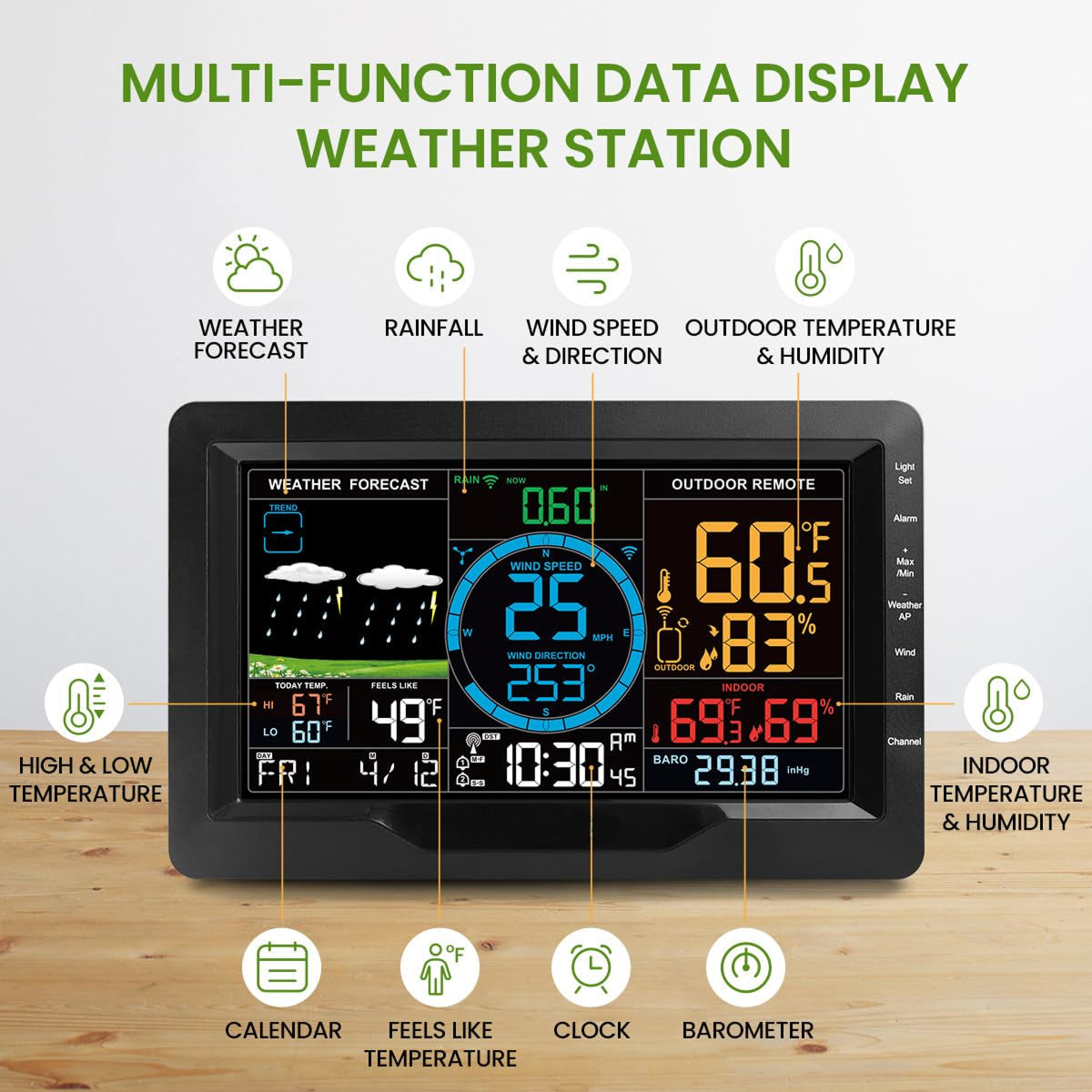 TaciAtmos Wireless Home Weather Station – Indoor/Outdoor Temp, Humidity & Forecast Display