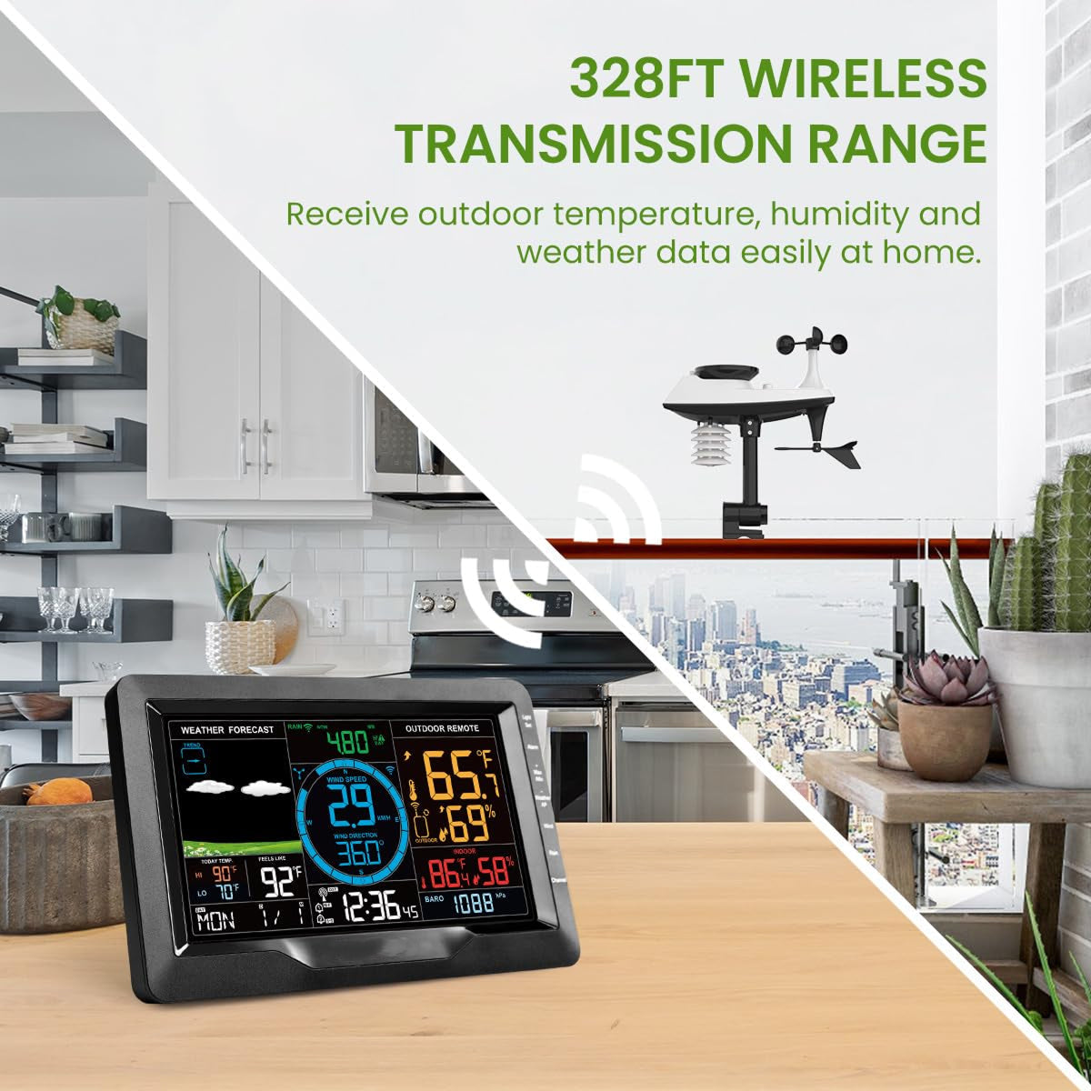 TaciAtmos Wireless Home Weather Station – Indoor/Outdoor Temp, Humidity & Forecast Display