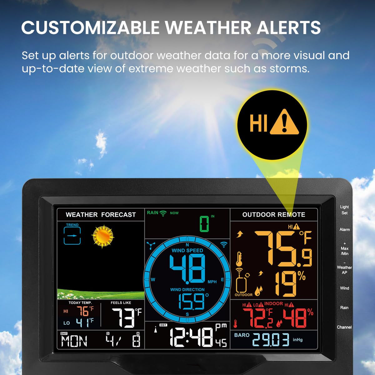 TaciAtmos Wireless Home Weather Station – Indoor/Outdoor Temp, Humidity & Forecast Display