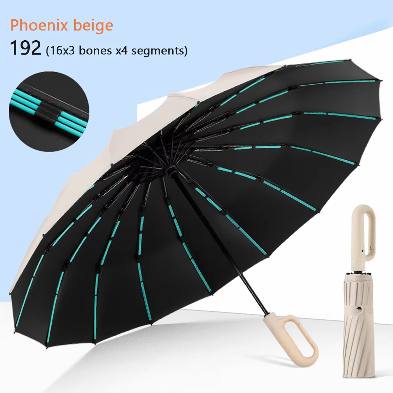 TempEsta Windproof Automatic Folding Storm Umbrella with Reflective Strip