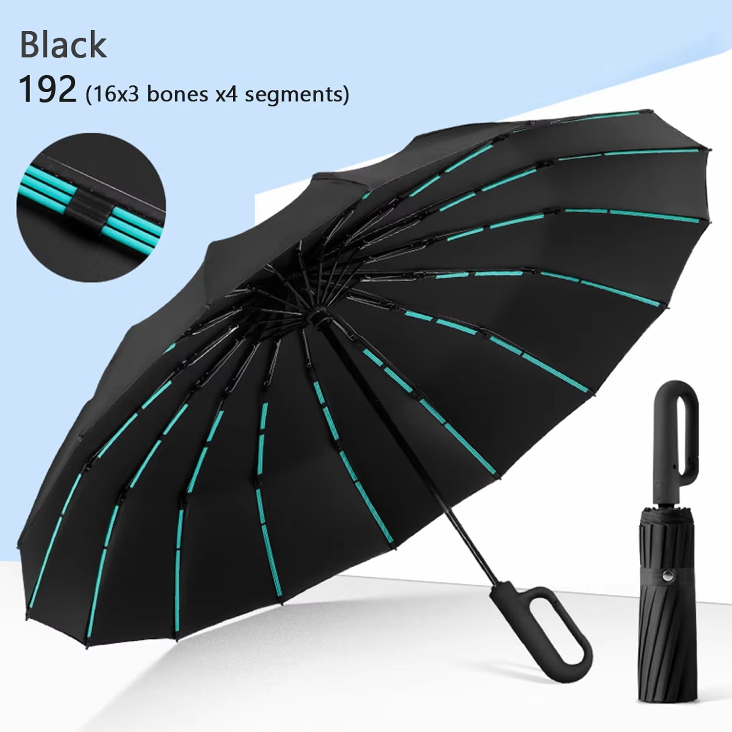 TempEsta Windproof Automatic Folding Storm Umbrella with Reflective Strip