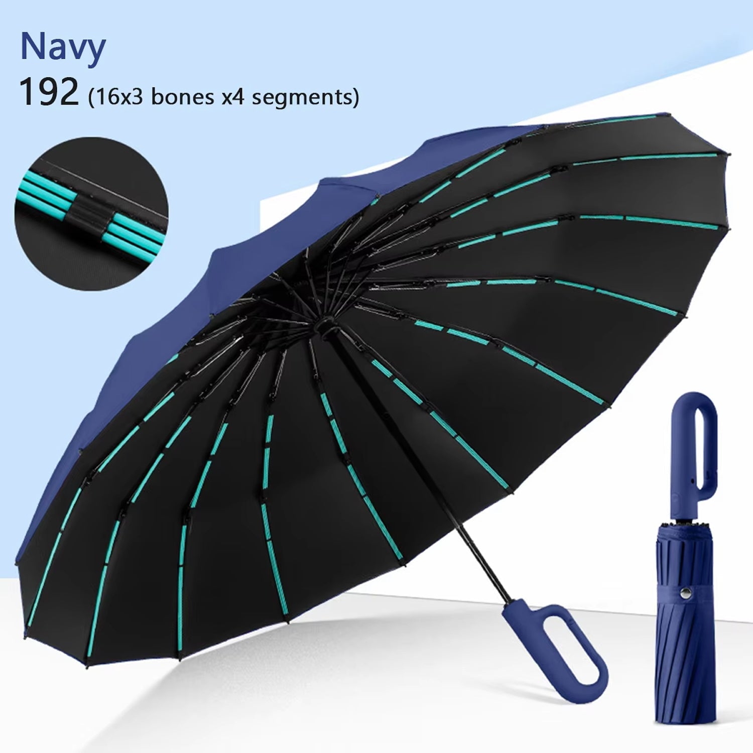 TempEsta Windproof Automatic Folding Storm Umbrella with Reflective Strip