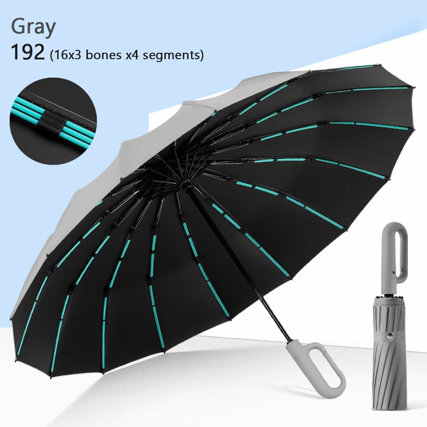 TempEsta Windproof Automatic Folding Storm Umbrella with Reflective Strip