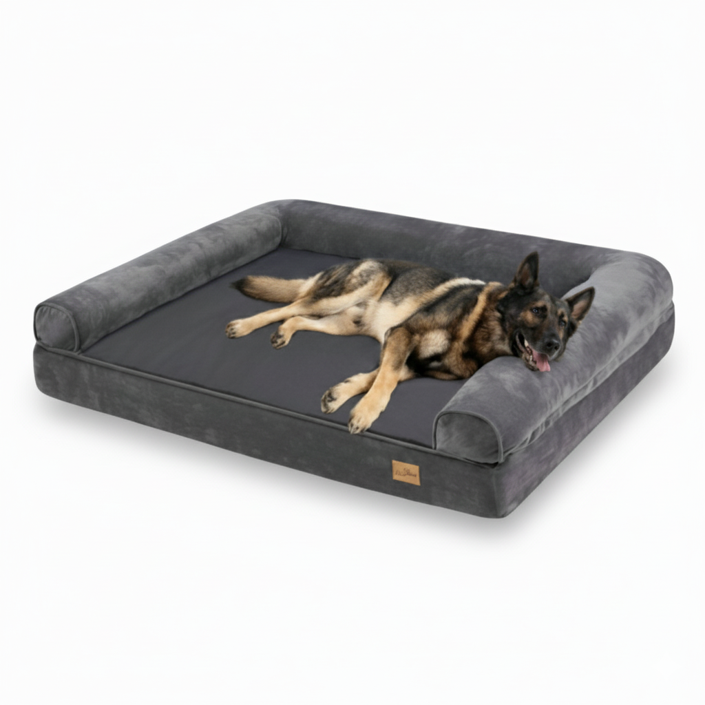 XL Orthopedic Dog Bed | Waterproof, Sofa-Style Bolster | Fits German Shepherd, Golden Retriever, Lab | Grey, Washable, Supportive Memory Foam