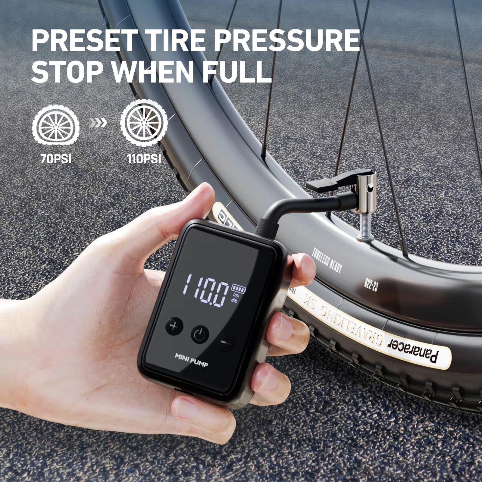 Electric Bike Pump | 150 PSI Portable Inflator | Digital Pressure Display | Presta Schrader Nozzle | Type C