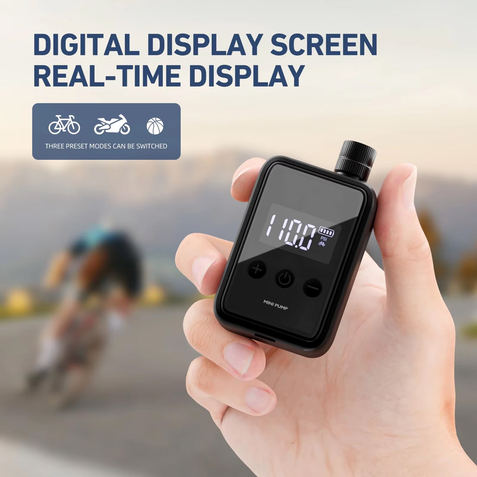 Electric Bike Pump | 150 PSI Portable Inflator | Digital Pressure Display | Presta Schrader Nozzle | Type C