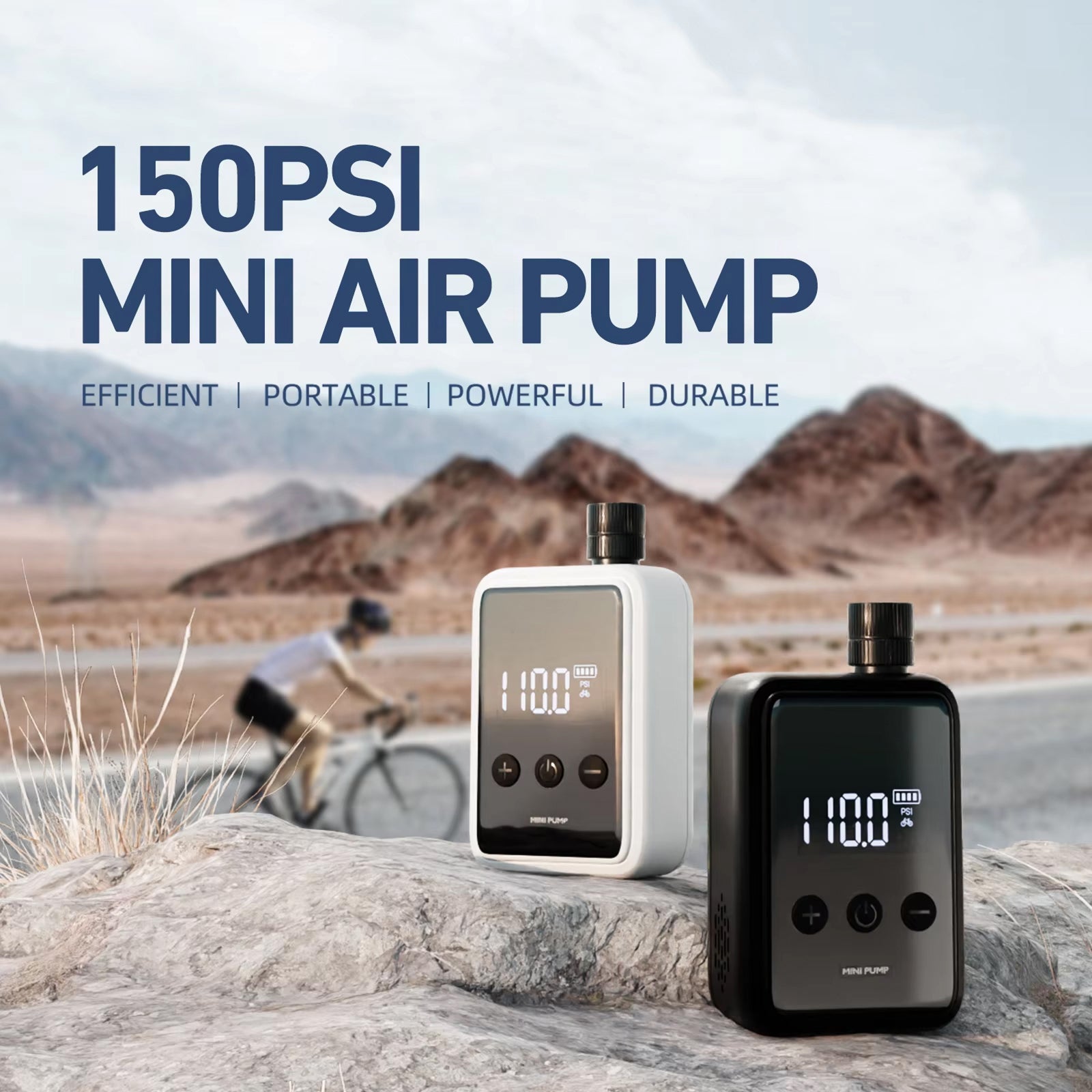 Electric Bike Pump | 150 PSI Portable Inflator | Digital Pressure Display | Presta Schrader Nozzle | Type C