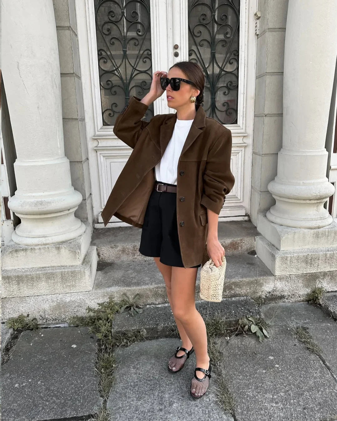 Women's brown suede blazer with pockets