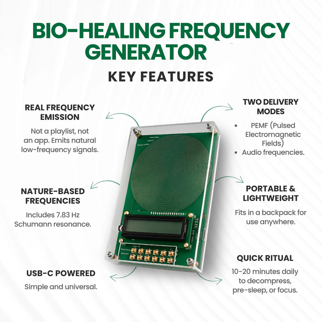 Frequency Generator For Healing Schumann Resonance | Customizable Frequency Range | Type-C Power