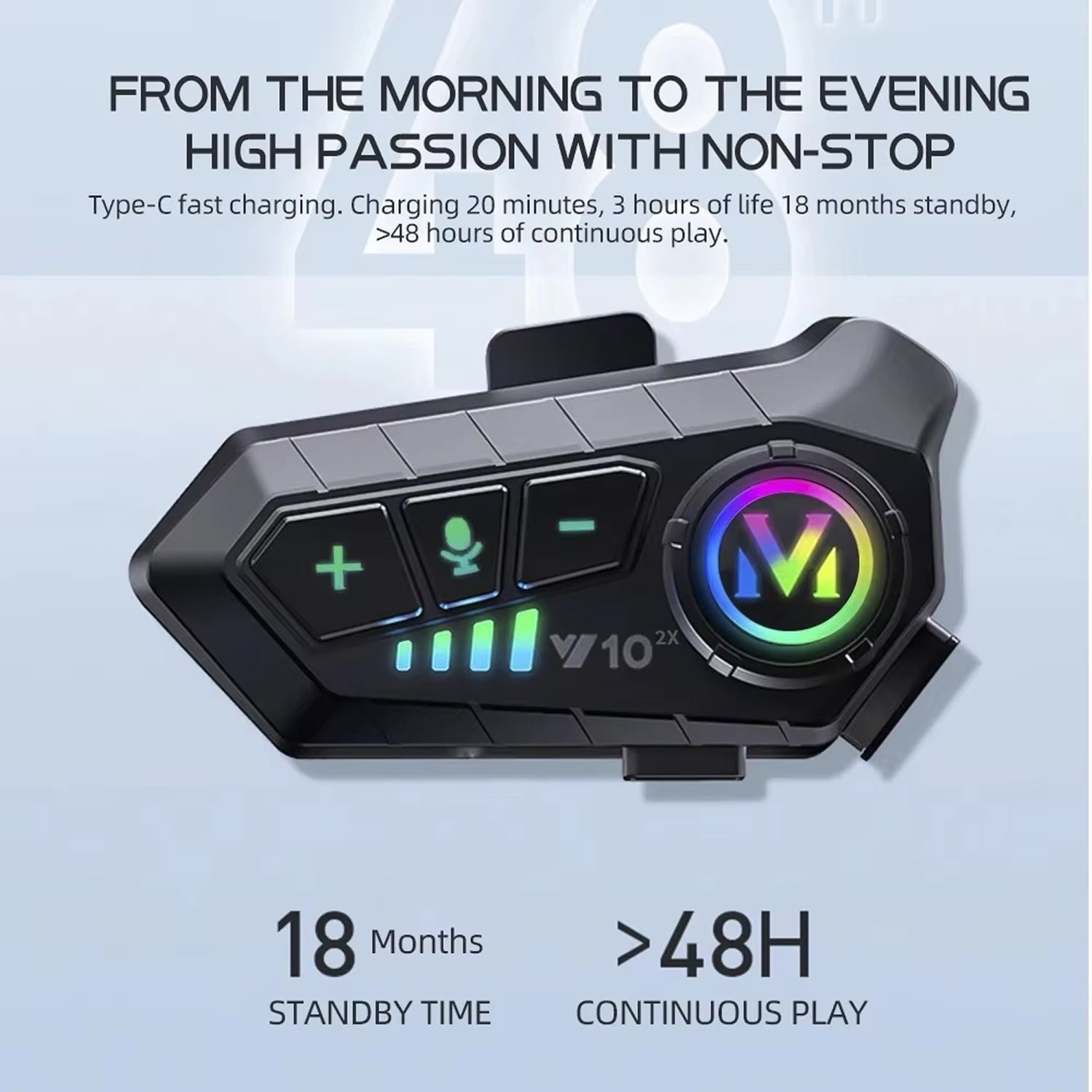 VoxiRide Helmet Bluetooth 5.3 Intercom - IPX6 Waterproof Motorbike Headset with 2000mAh Battery, Hands-free Calls & Music for All Motorcycle Helmets