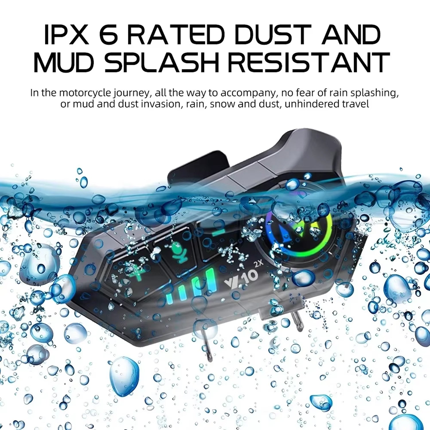 VoxiRide Helmet Bluetooth 5.3 Intercom - IPX6 Waterproof Motorbike Headset with 2000mAh Battery, Hands-free Calls & Music for All Motorcycle Helmets