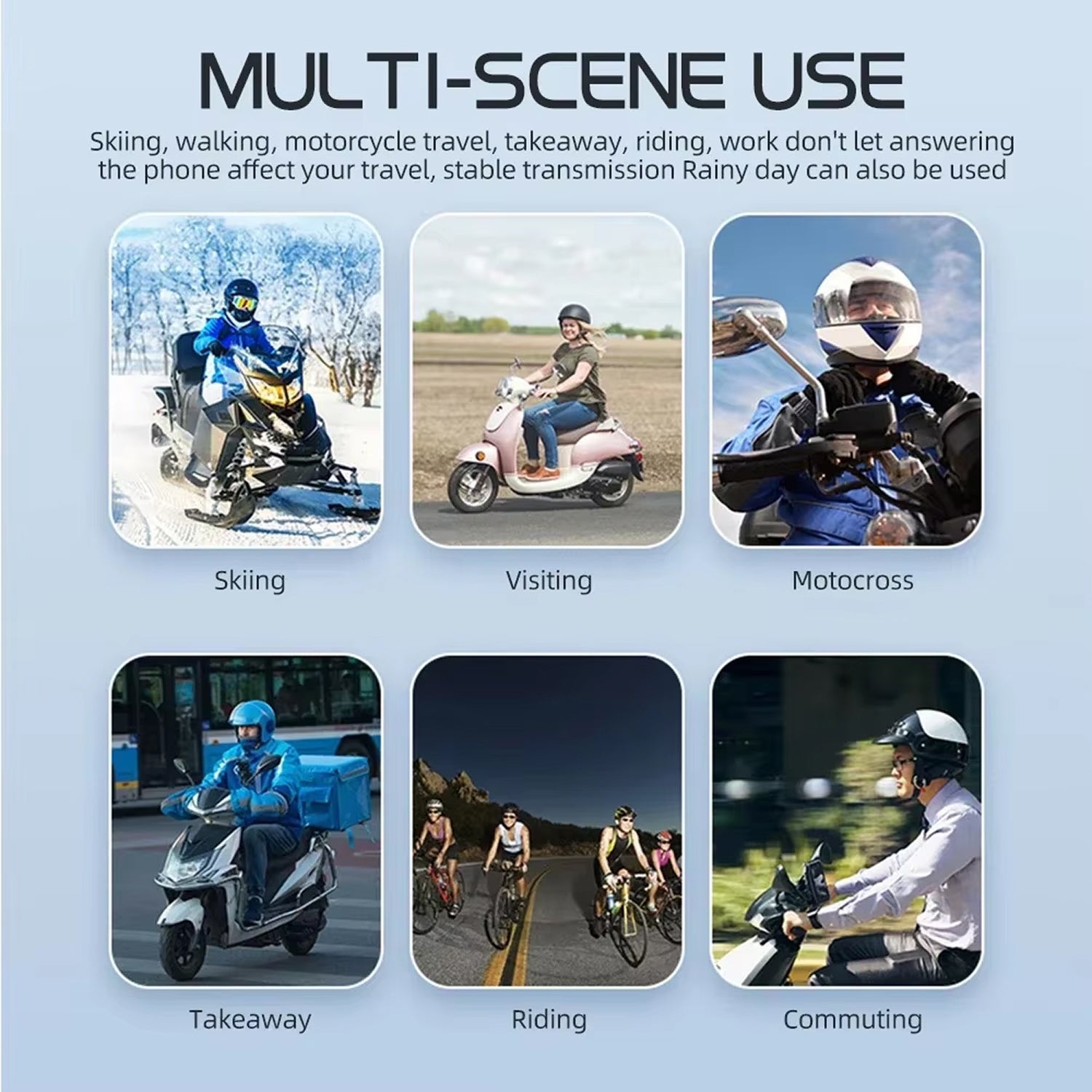 VoxiRide Helmet Bluetooth 5.3 Intercom - IPX6 Waterproof Motorbike Headset with 2000mAh Battery, Hands-free Calls & Music for All Motorcycle Helmets