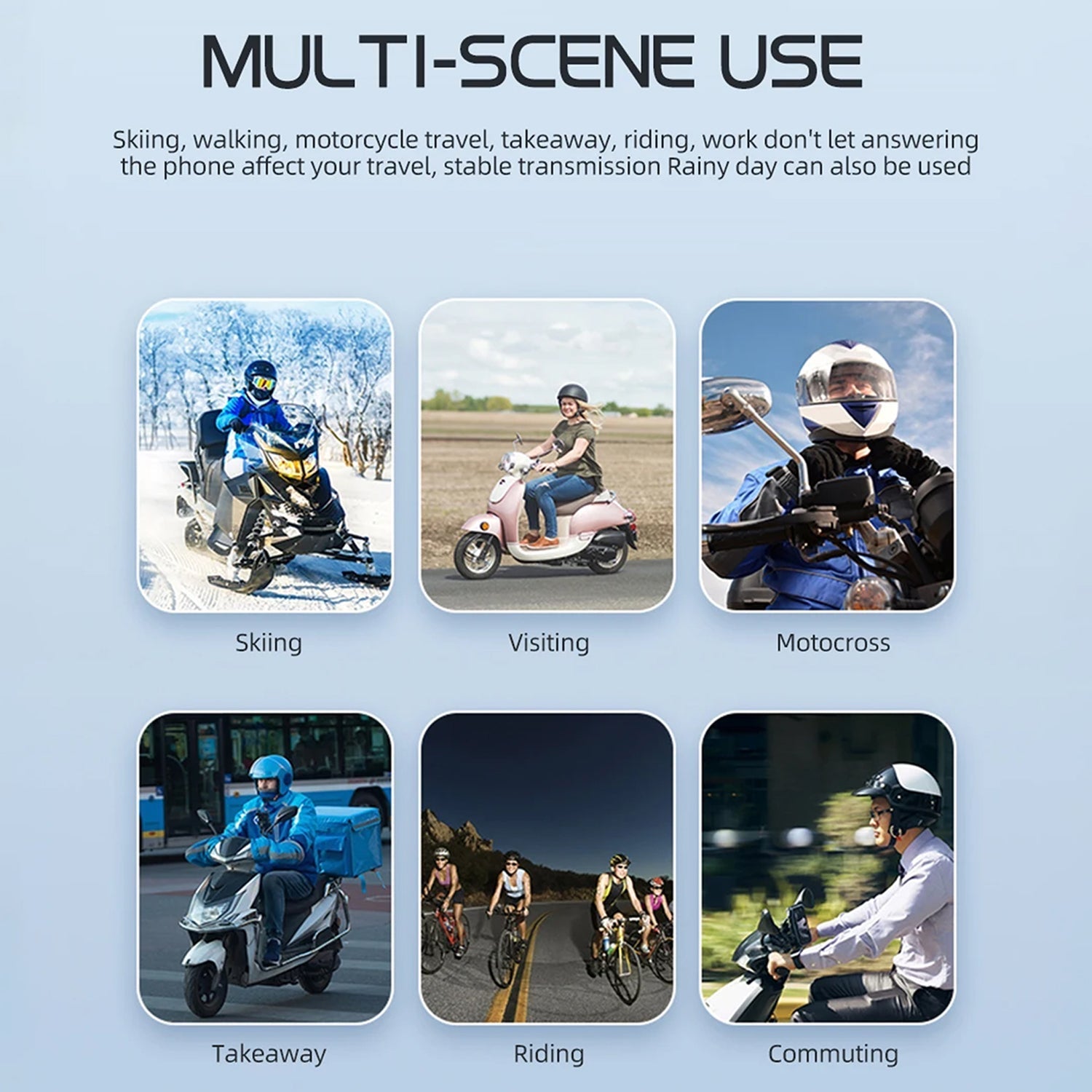 VoxiRide Helmet Bluetooth 5.3 Intercom - IPX6 Waterproof Motorbike Headset with 2000mAh Battery, Hands-free Calls & Music for All Motorcycle Helmets