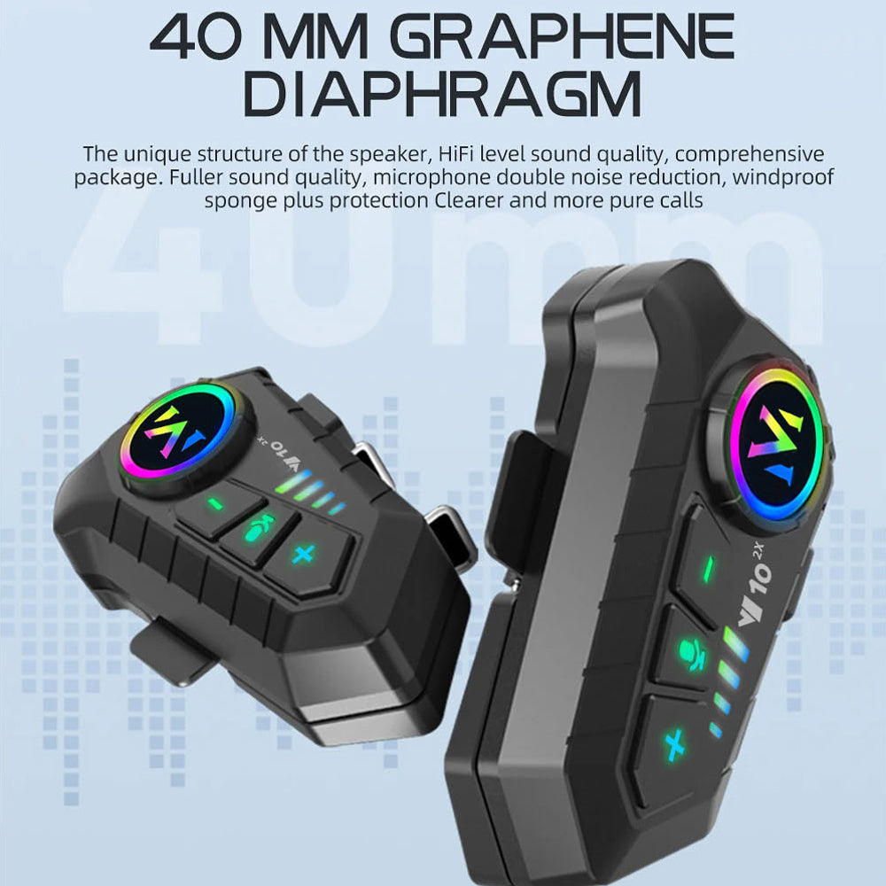 VoxiRide Helmet Bluetooth 5.3 Intercom - IPX6 Waterproof Motorbike Headset with 2000mAh Battery, Hands-free Calls & Music for All Motorcycle Helmets