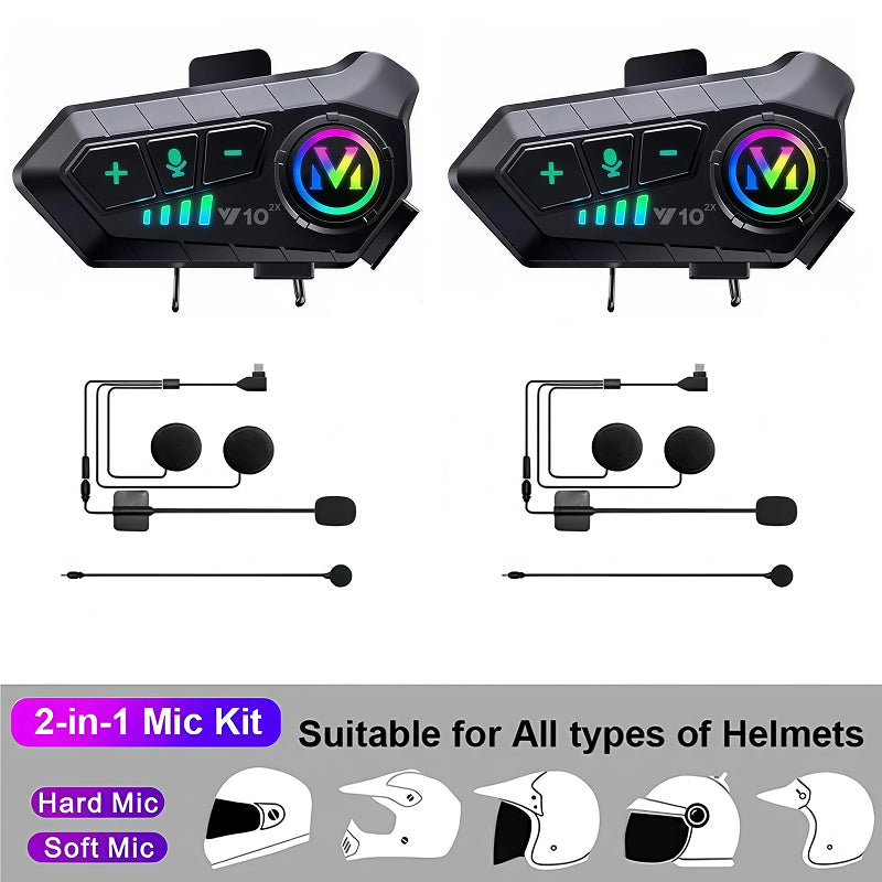 VoxiRide Helmet Bluetooth 5.3 Intercom - IPX6 Waterproof Motorbike Headset with 2000mAh Battery, Hands-free Calls & Music for All Motorcycle Helmets