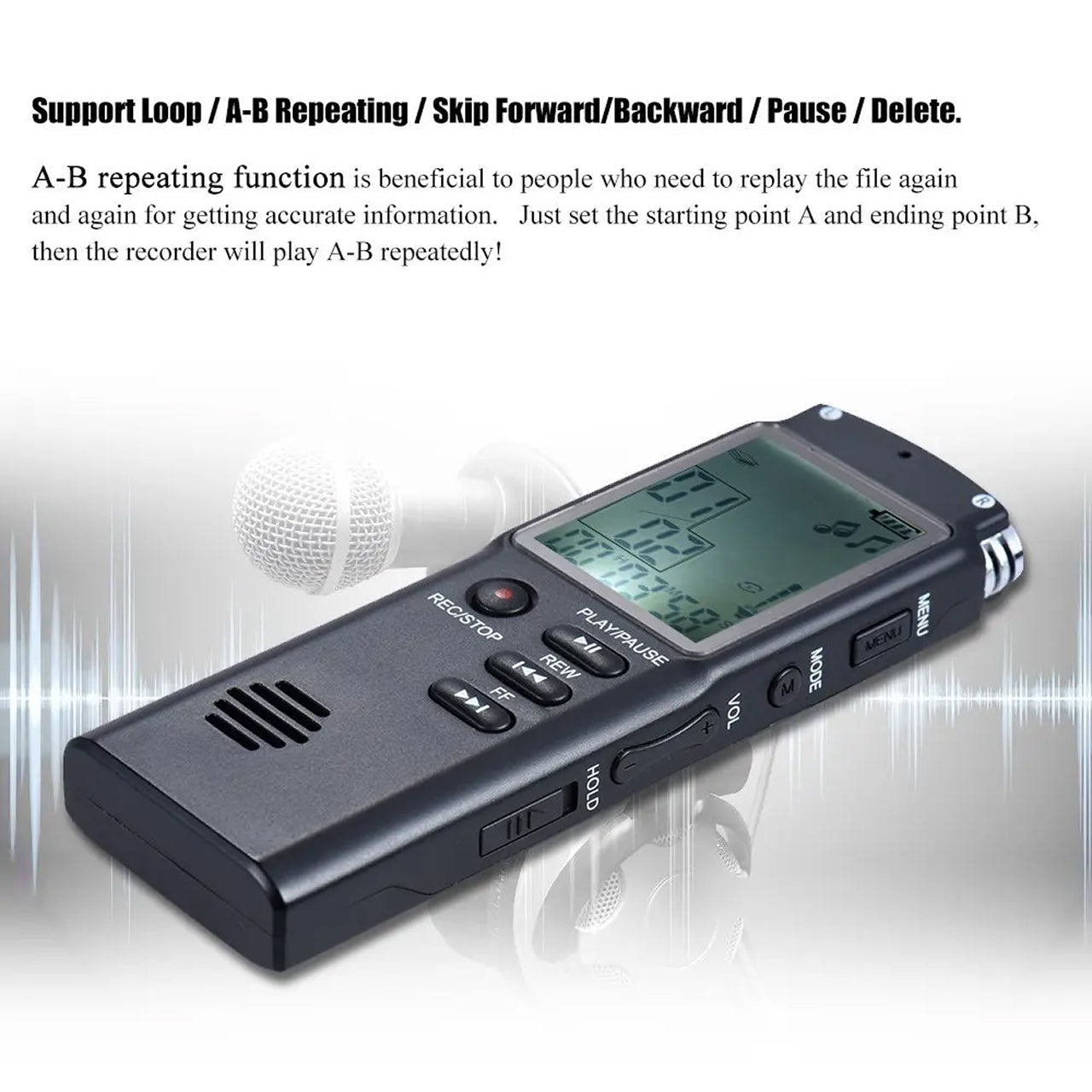 Voximex 64GB Digital Voice Recorder – 1536kbps HD Audio, Voice Activated & One-Touch Recording