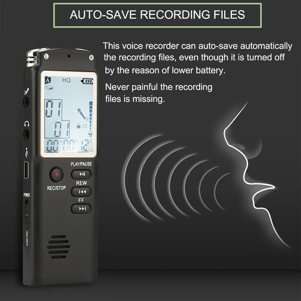 Voximex 64GB Digital Voice Recorder – 1536kbps HD Audio, Voice Activated & One-Touch Recording