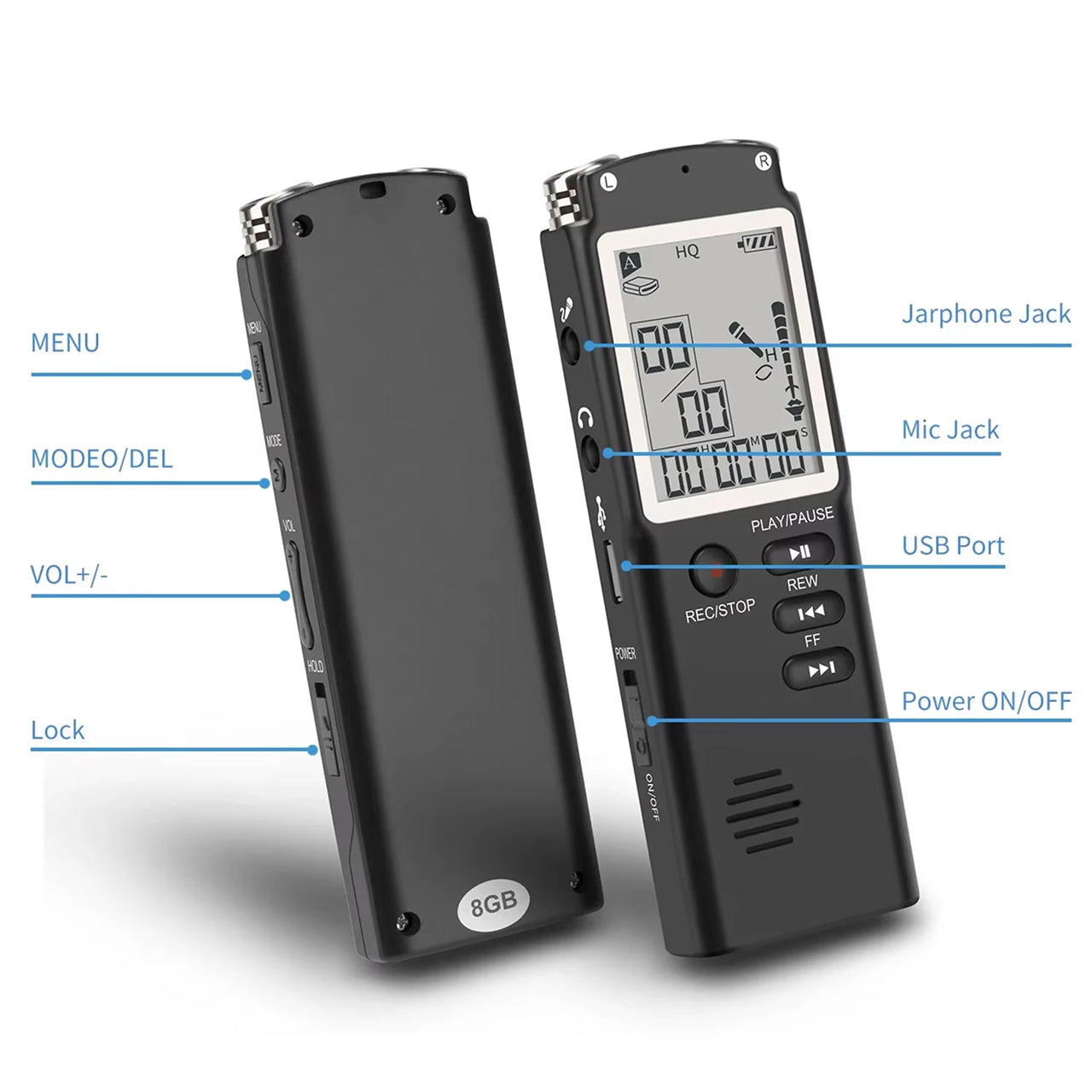 Voximex 64GB Digital Voice Recorder – 1536kbps HD Audio, Voice Activated & One-Touch Recording