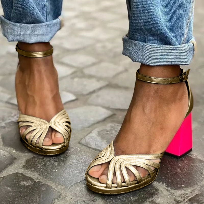 Isla | Women's Block Heel Sandals Multi-Strap Open Toe Ankle Buckle