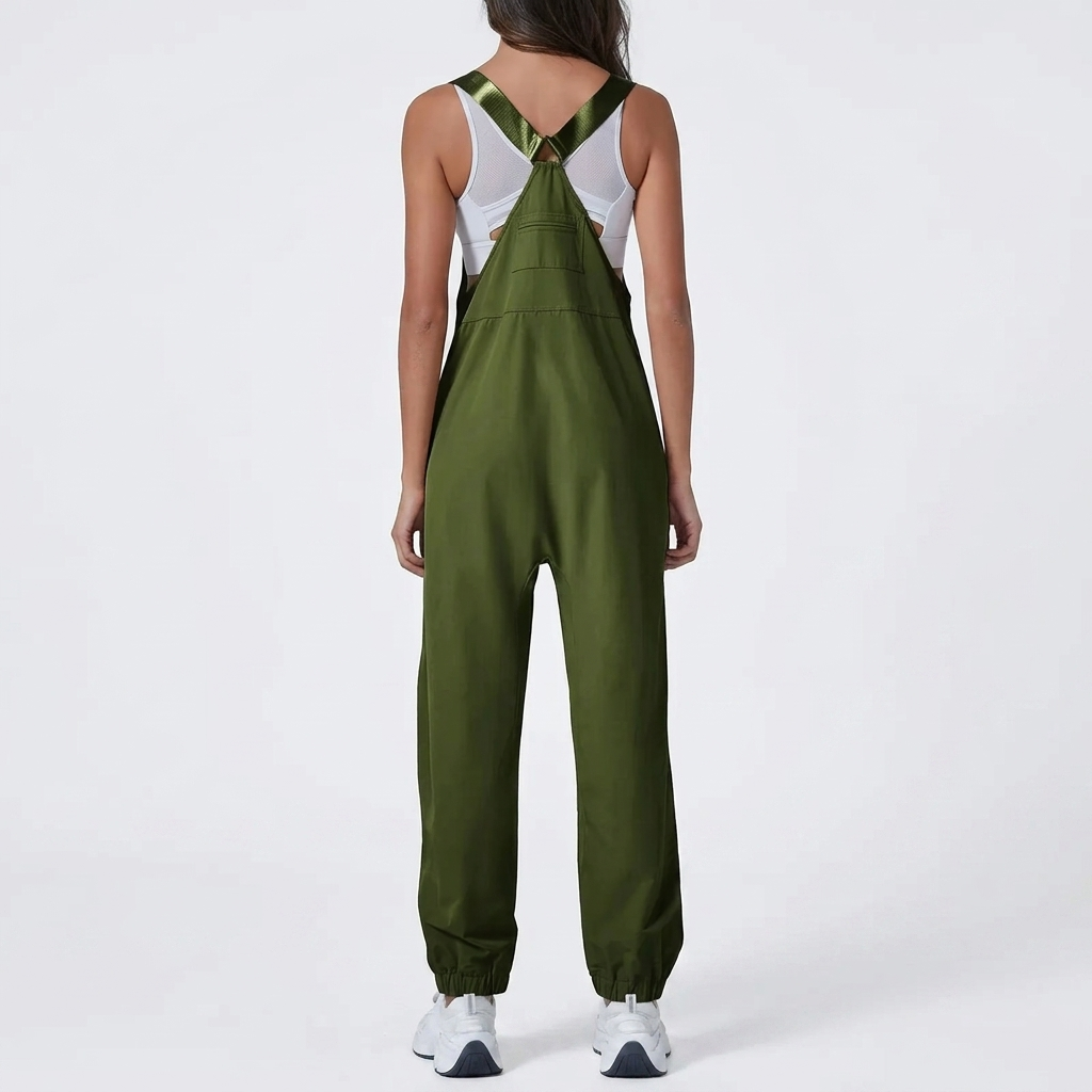 Women's Jumpsuit with Zip Bib Pocket & Adjustable Straps | Jogger