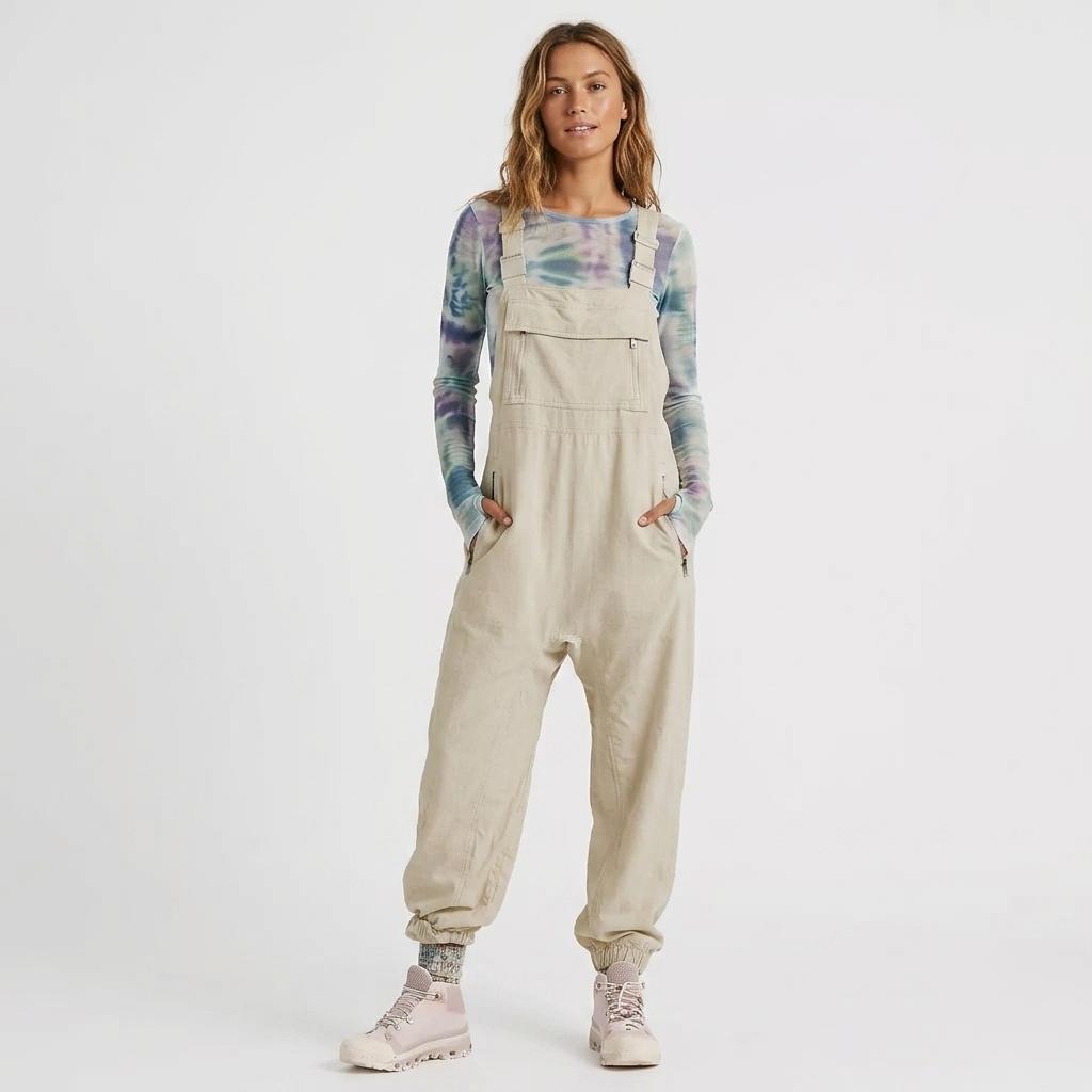 Women's Jumpsuit with Zip Bib Pocket & Adjustable Straps | Jogger