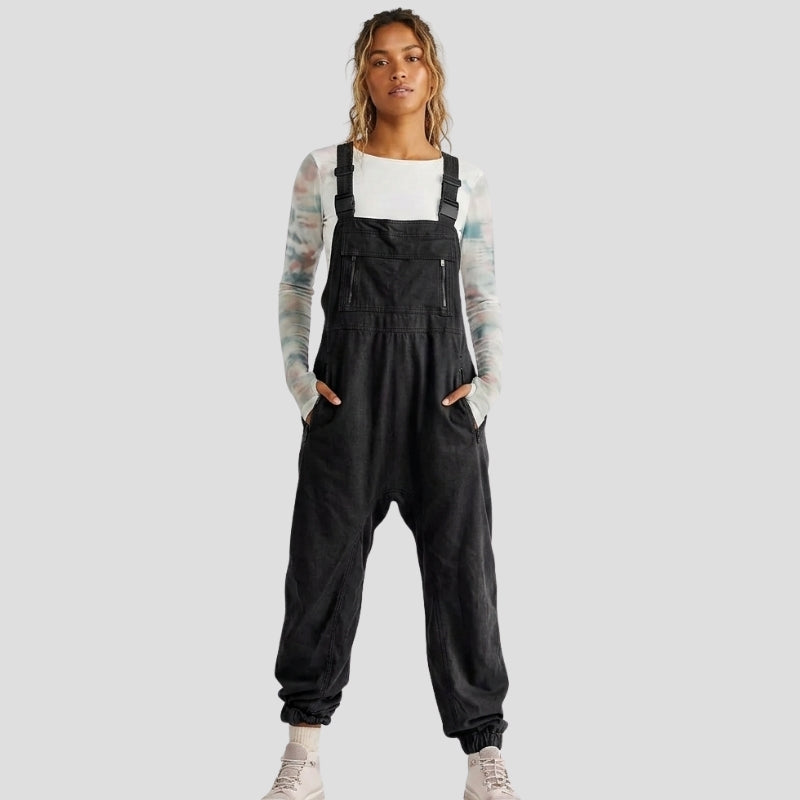 Women's Jumpsuit with Zip Bib Pocket & Adjustable Straps | Jogger