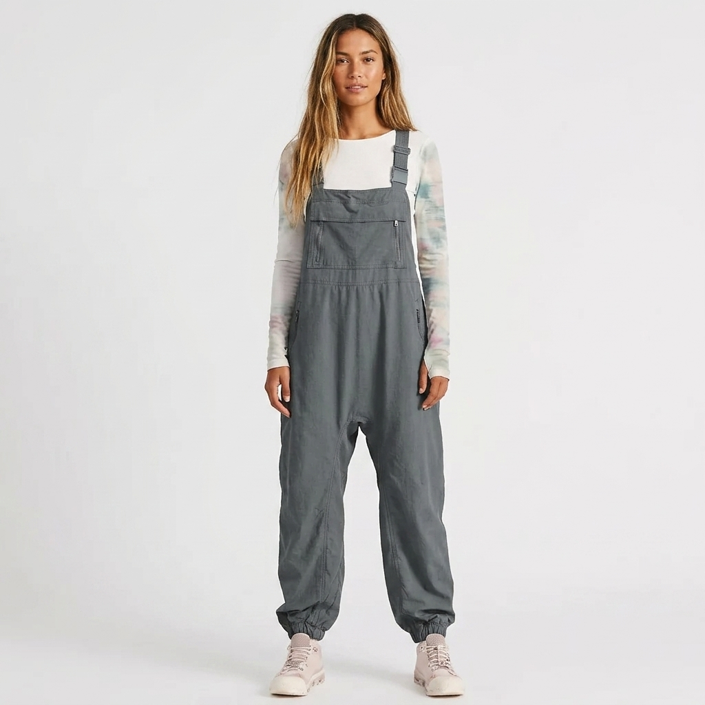 Women's Jumpsuit with Zip Bib Pocket & Adjustable Straps | Jogger