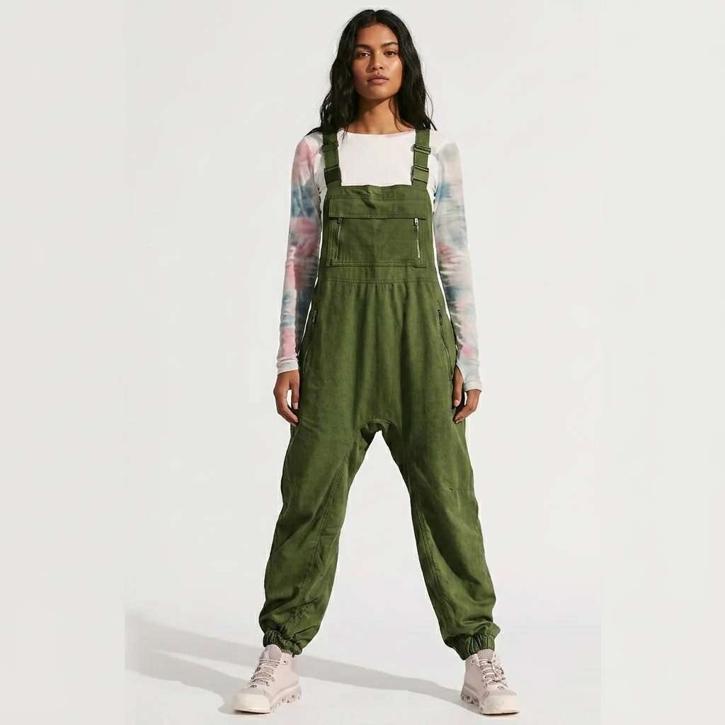 Women's Jumpsuit with Zip Bib Pocket & Adjustable Straps | Jogger